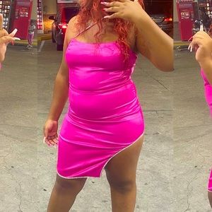 Social Scene Satin Mini Dress - Pink